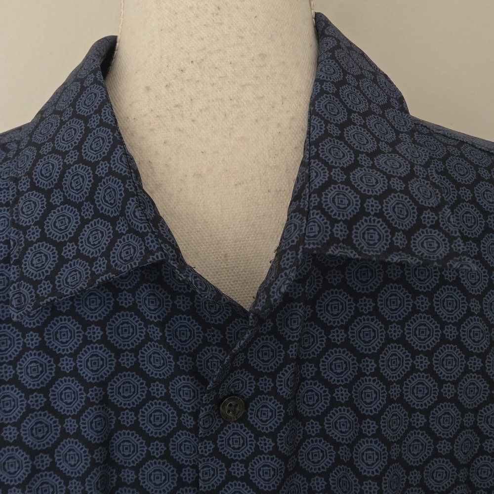 Perry Ellis Men’s 2XLT Stretch Blue Patterned Short Sleeve Button Up Shirt - Picture 4 of 15